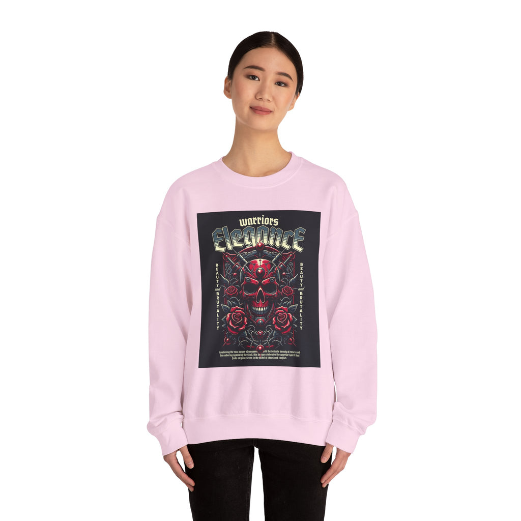 Crewneck Sweatshirt – "Warriors Electric" Skull & Roses Graphic