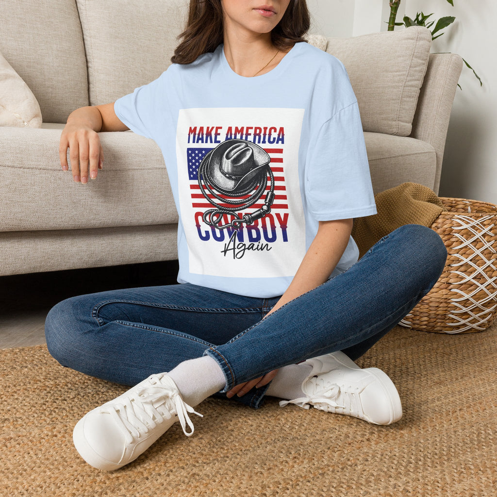 Make America Cowboy Again T-Shirt — Patriotic Western Flag Tee