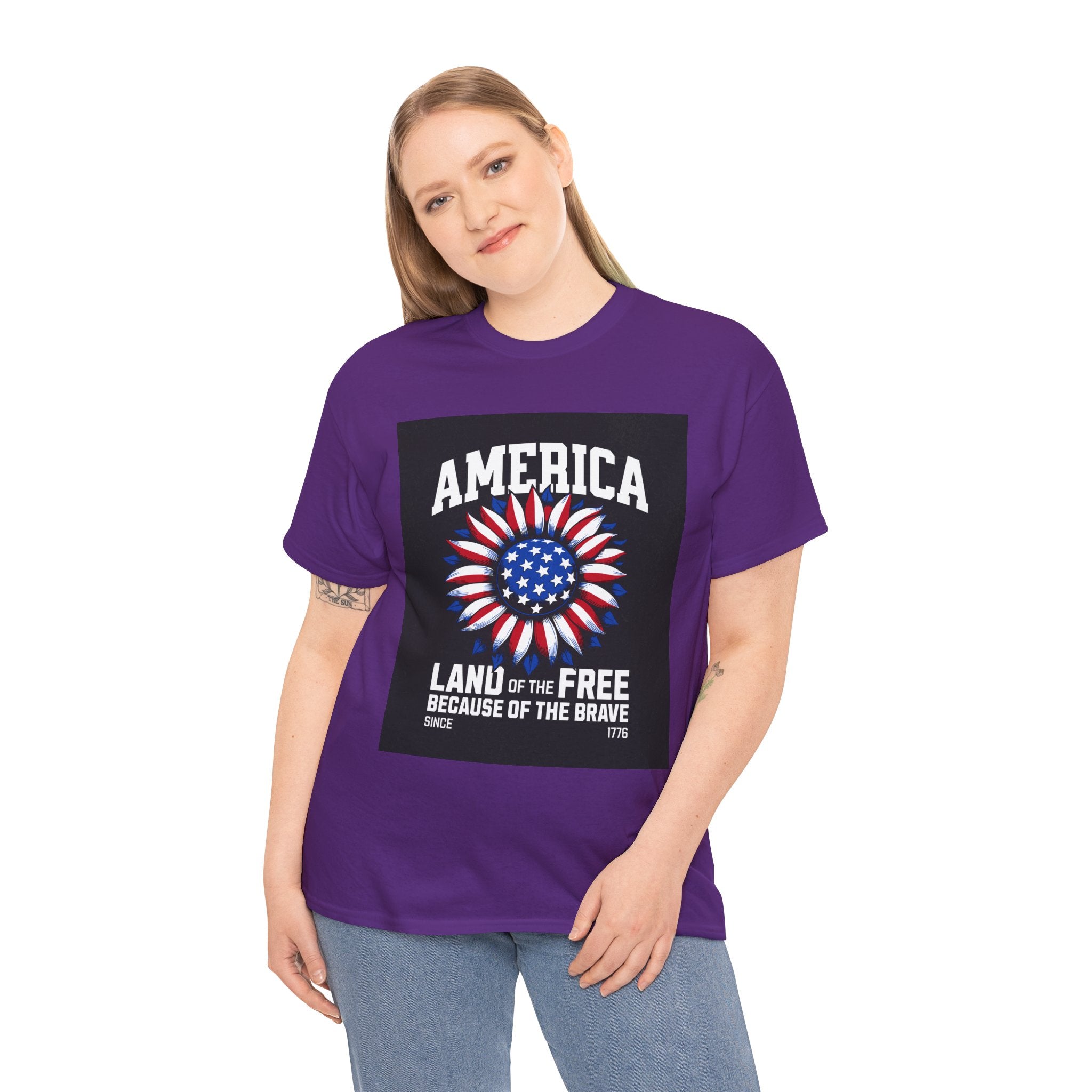 Patriotic America Tee — "Land of the Free Because of the Brave" Cotton T-Shirt