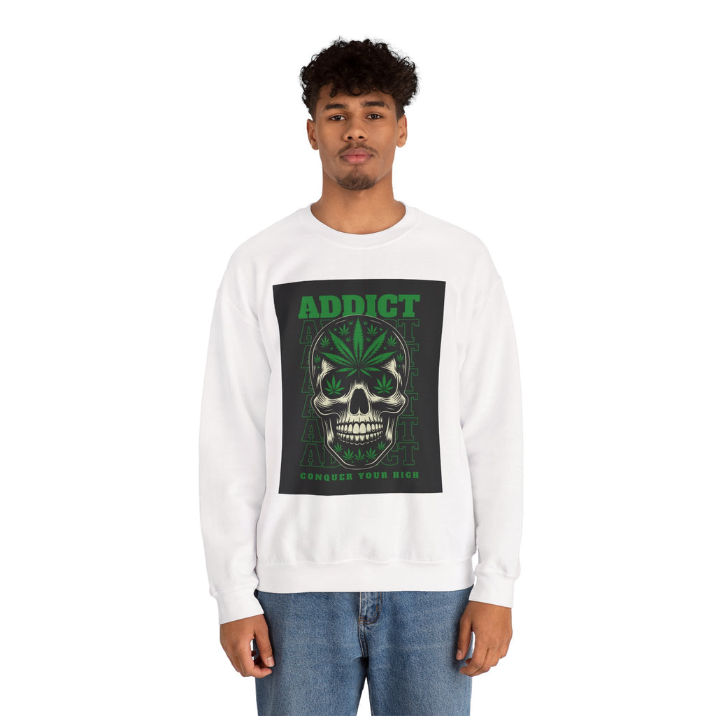 Skull & Cannabis 'Addict' Crewneck Sweatshirt — Conquer Your High Graphic Sweatshirt