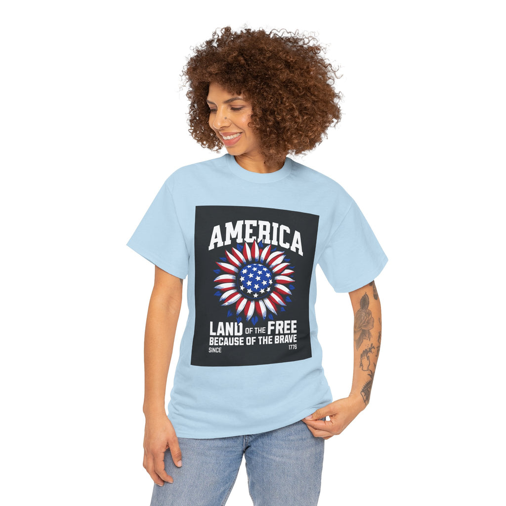 Patriotic America Tee — "Land of the Free Because of the Brave" Cotton T-Shirt