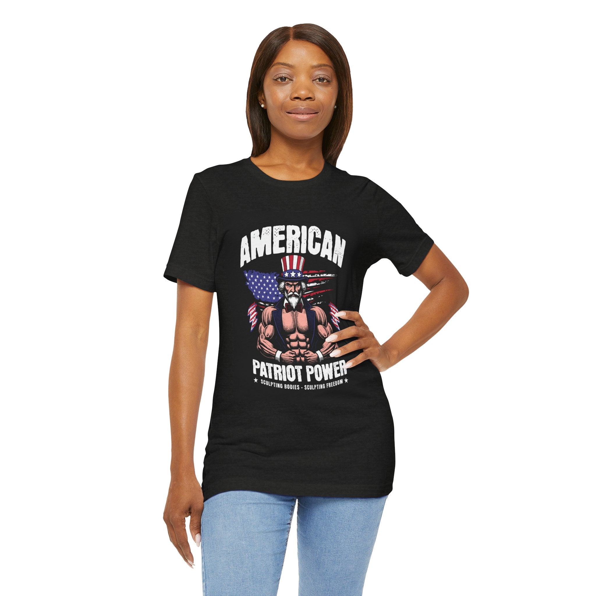 Patriot Power T-Shirt — American Flag Uncle Sam Muscle Graphic Tee