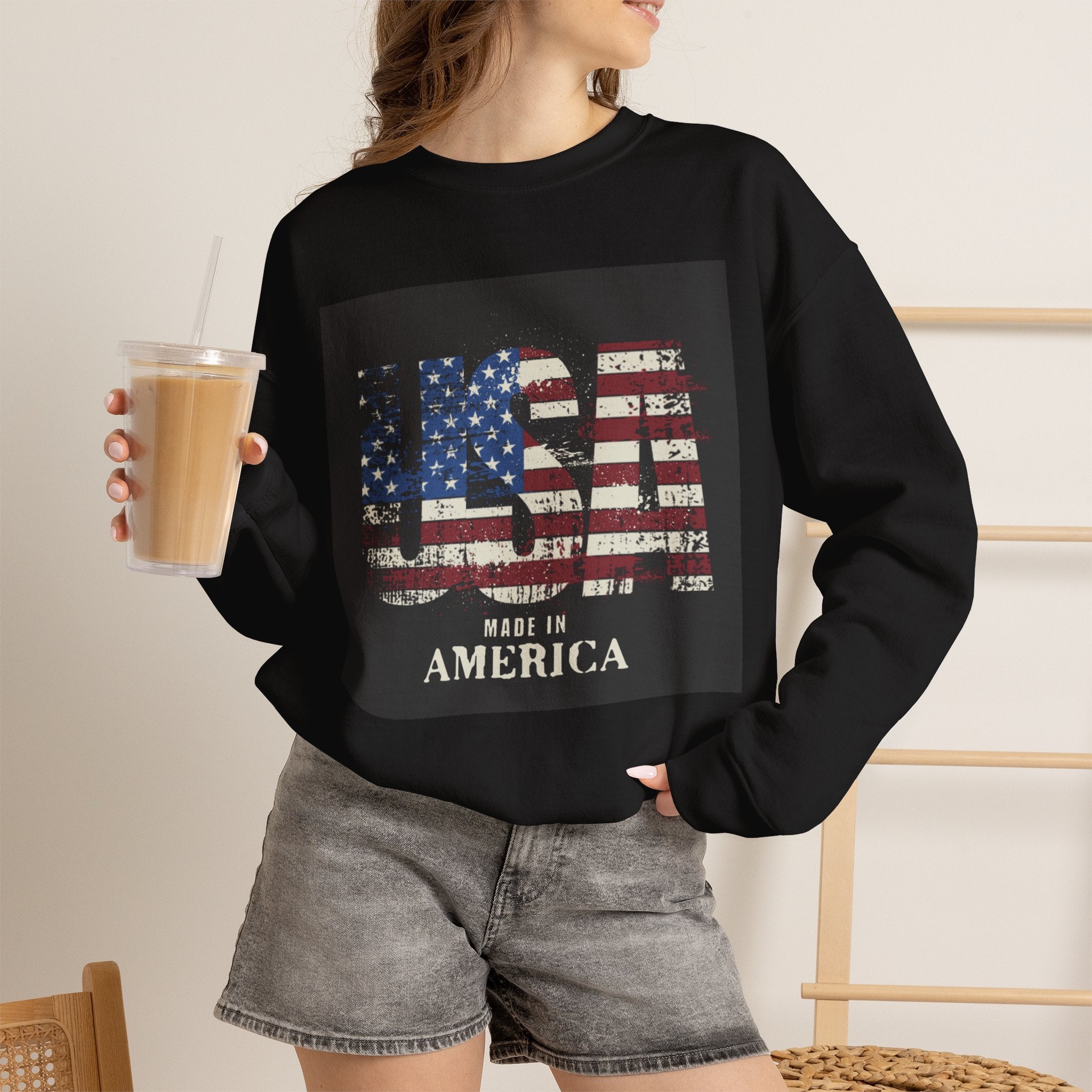 Made in America Flag Crewneck Sweatshirt — USA Vintage Patriotic Pullover