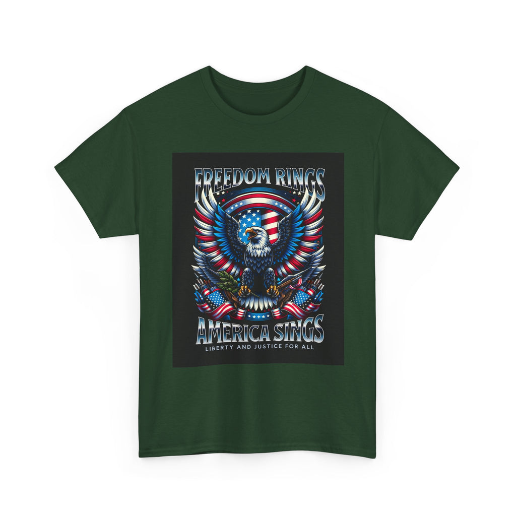 Eagle & American Flag Tee — "Freedom Rings, America Sings" Patriotic T-Shirt