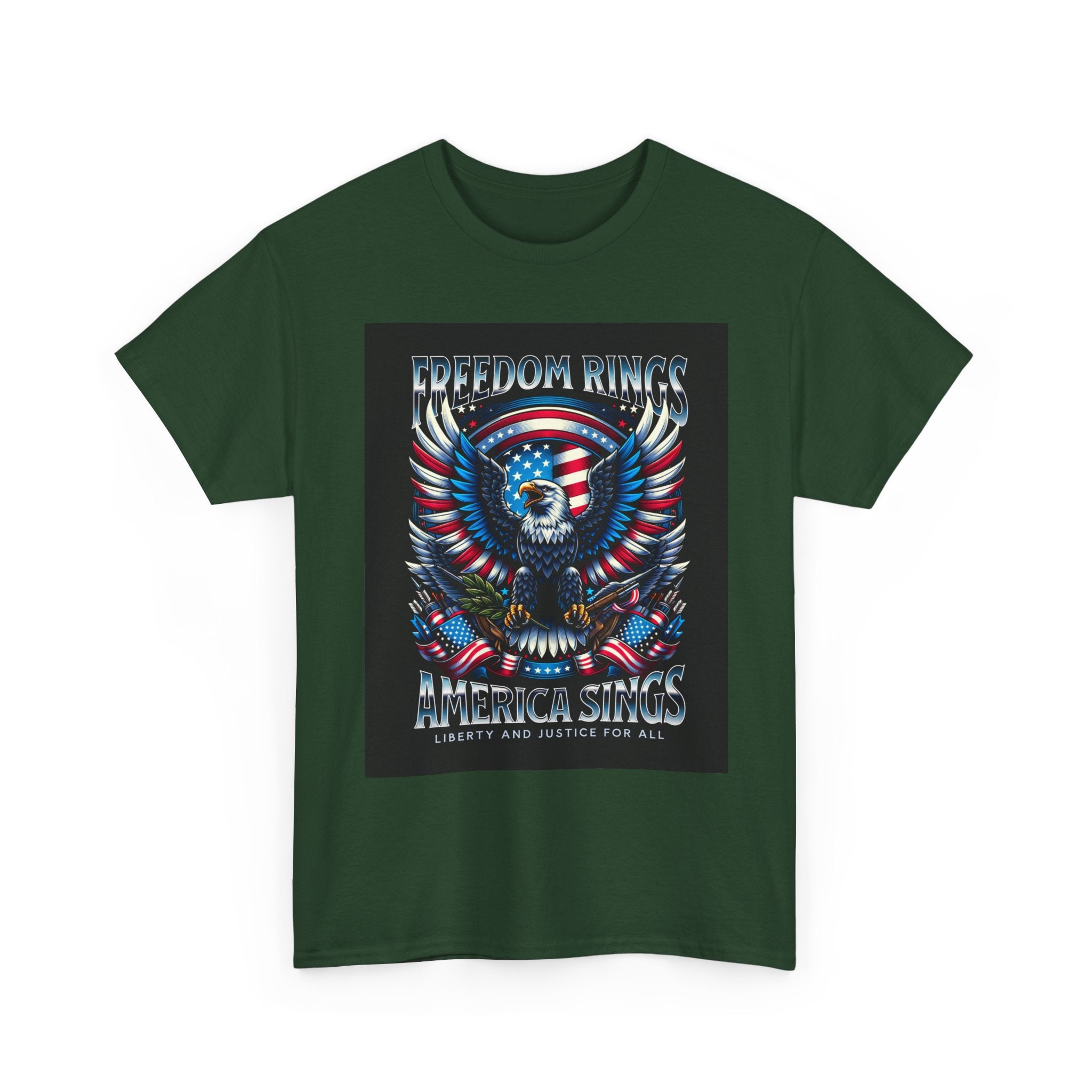 Eagle & American Flag Tee — "Freedom Rings, America Sings" Patriotic T-Shirt