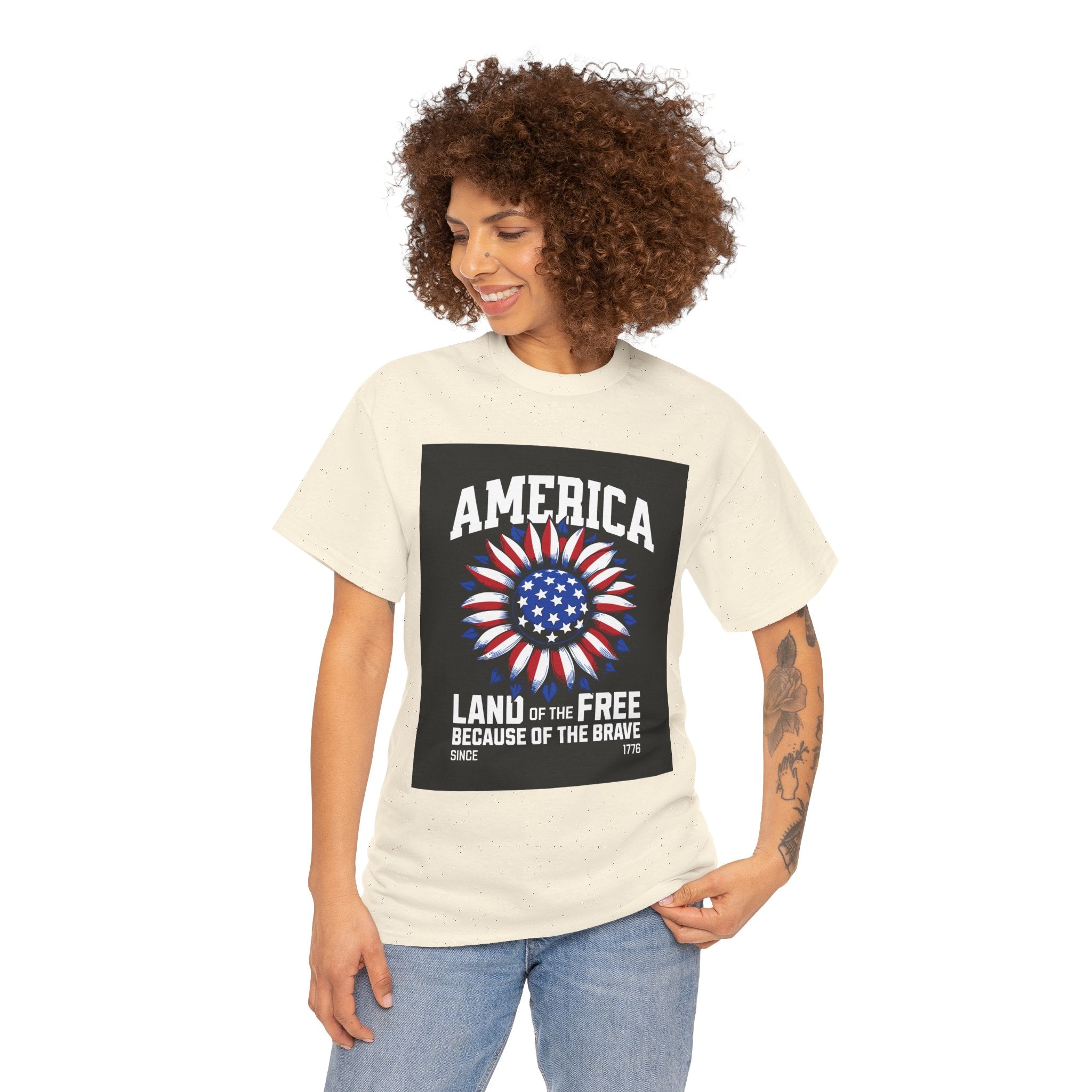 Patriotic America Tee — "Land of the Free Because of the Brave" Cotton T-Shirt