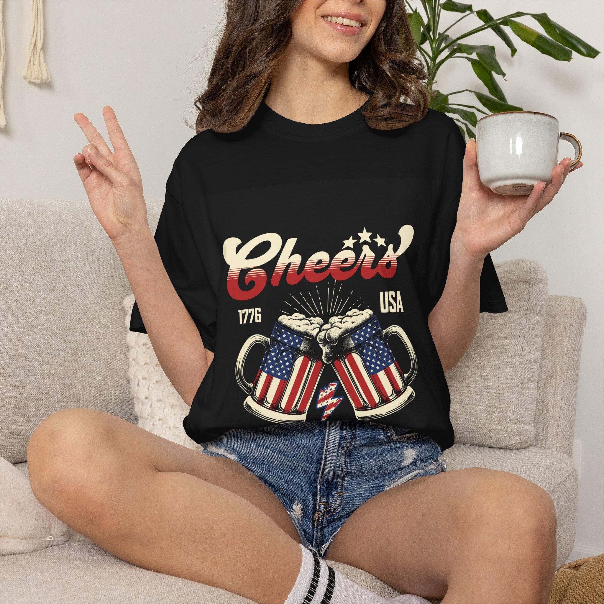 Cheers USA T-Shirt — Patriotic Beer Mugs Graphic Tee (1776)