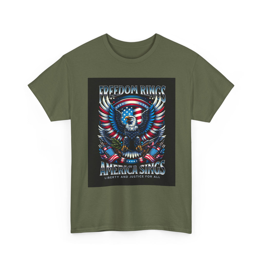 Eagle & American Flag Tee — "Freedom Rings, America Sings" Patriotic T-Shirt