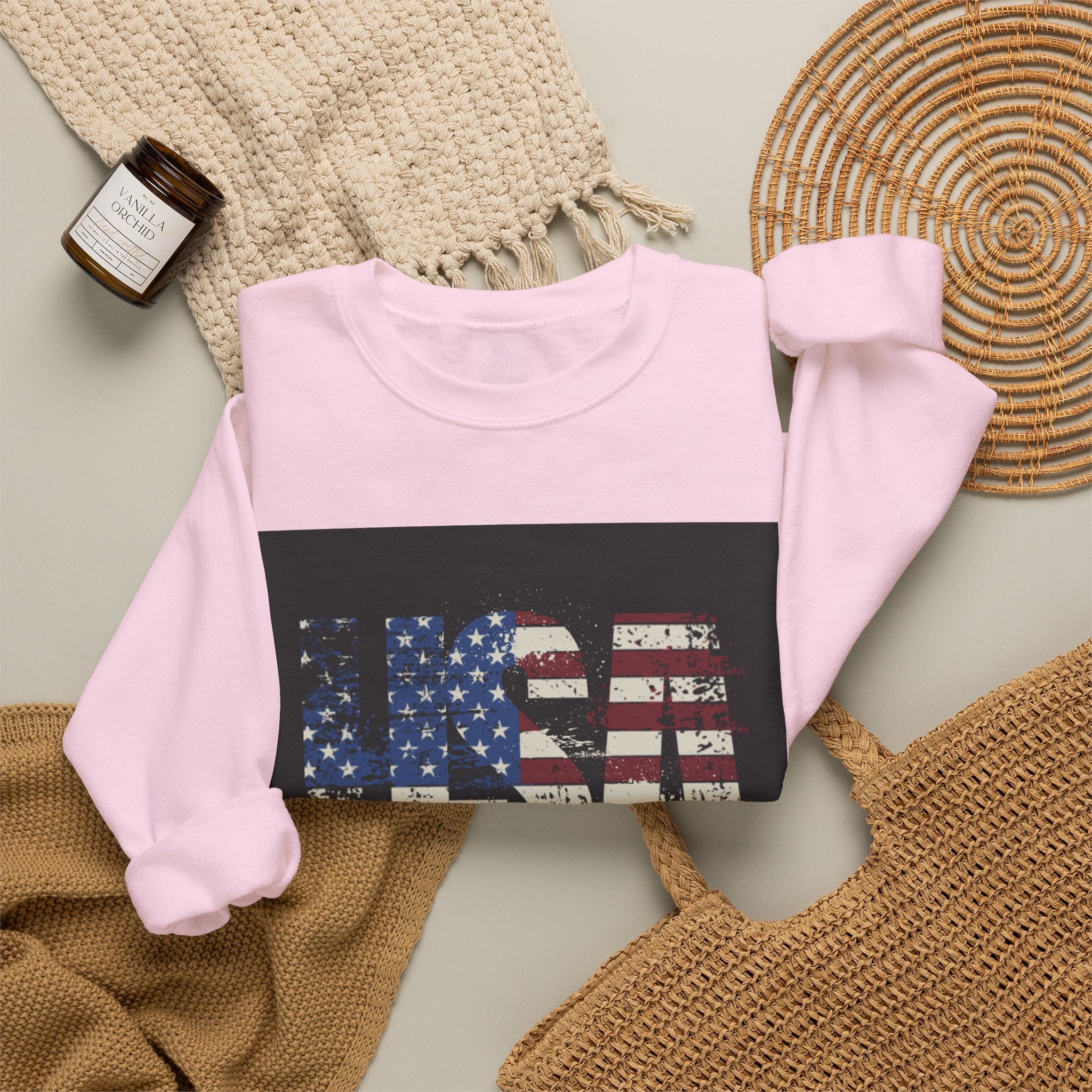 Made in America Flag Crewneck Sweatshirt — USA Vintage Patriotic Pullover