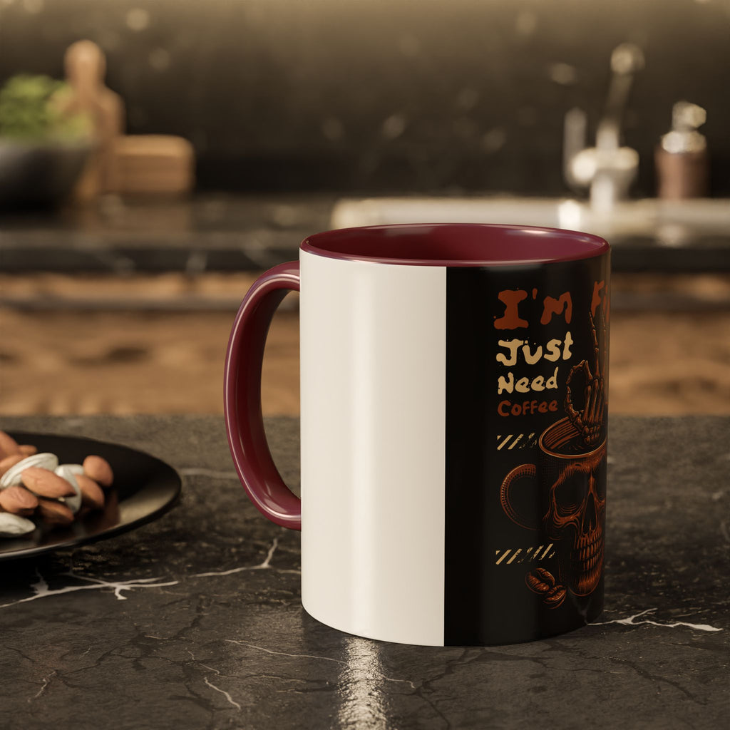 Skull Coffee Mug – "I'm Fine Just Need Coffee" Gothic Ceramic Mug
