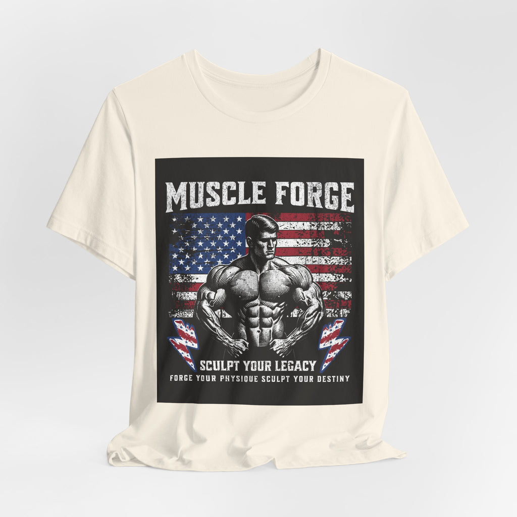 Muscle Forge American Flag Gym Tee — "Sculpt Your Legacy" Fitness T-Shirt