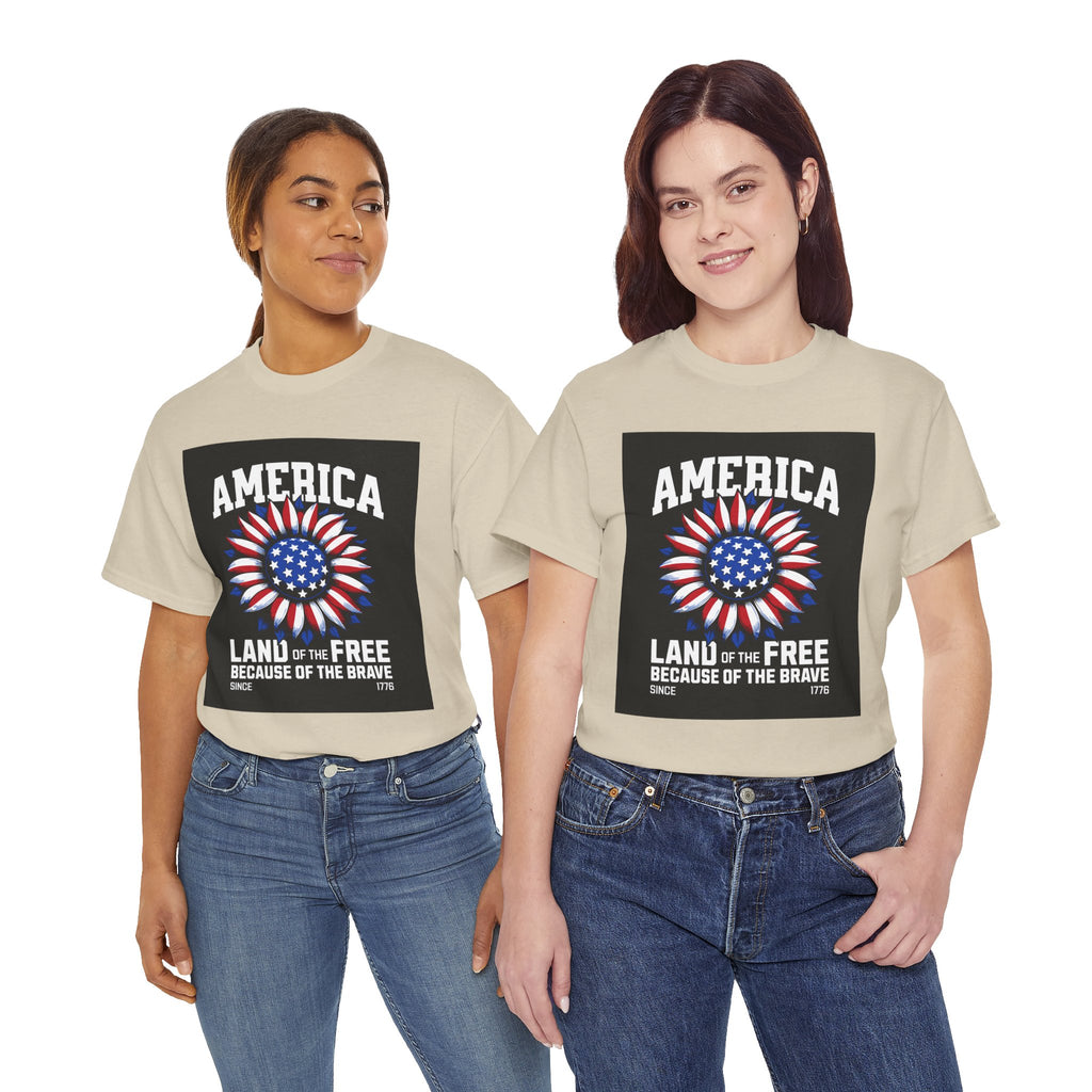 Patriotic America Tee — "Land of the Free Because of the Brave" Cotton T-Shirt