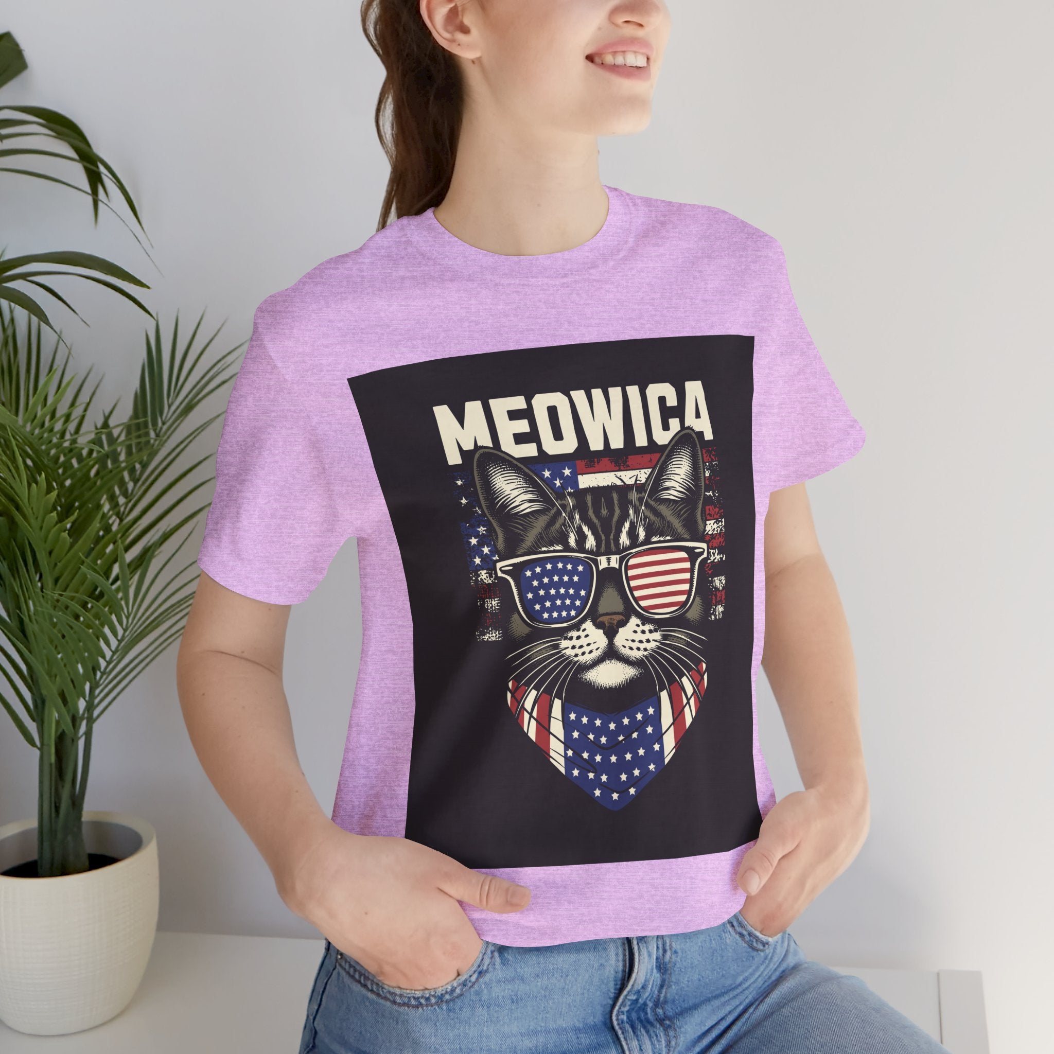 Meowica Cat Tee — Patriotic USA Flag Sunglasses Graphic T-Shirt