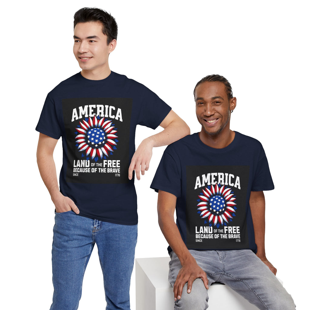 Patriotic America Tee — "Land of the Free Because of the Brave" Cotton T-Shirt