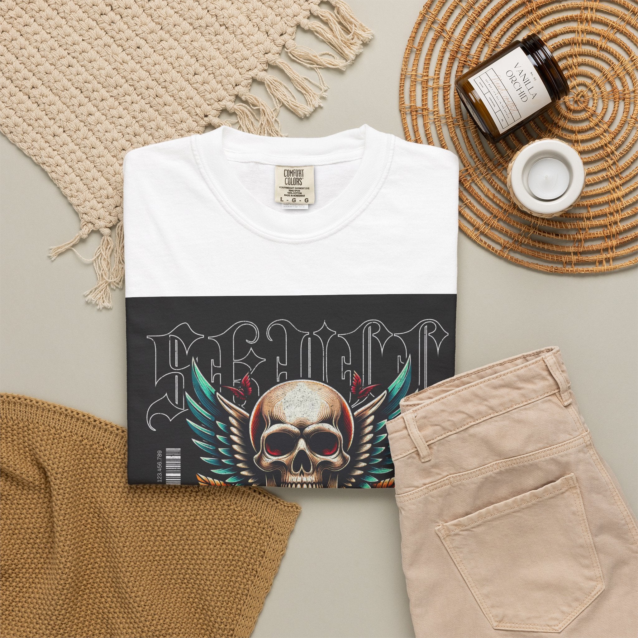 Skull Wings Graphic T-Shirt — Vintage Rock Tattoo Style with Roses