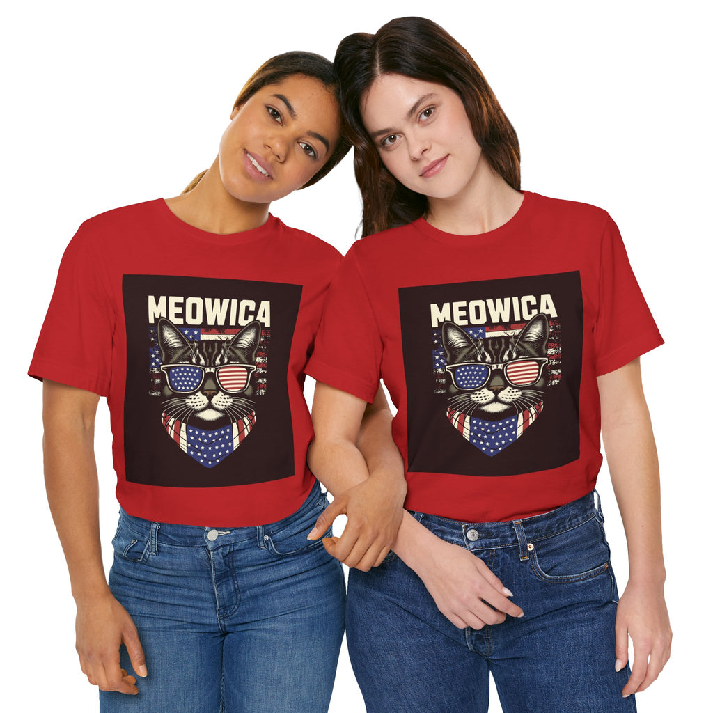 Meowica Cat Tee — Patriotic USA Flag Sunglasses Graphic T-Shirt
