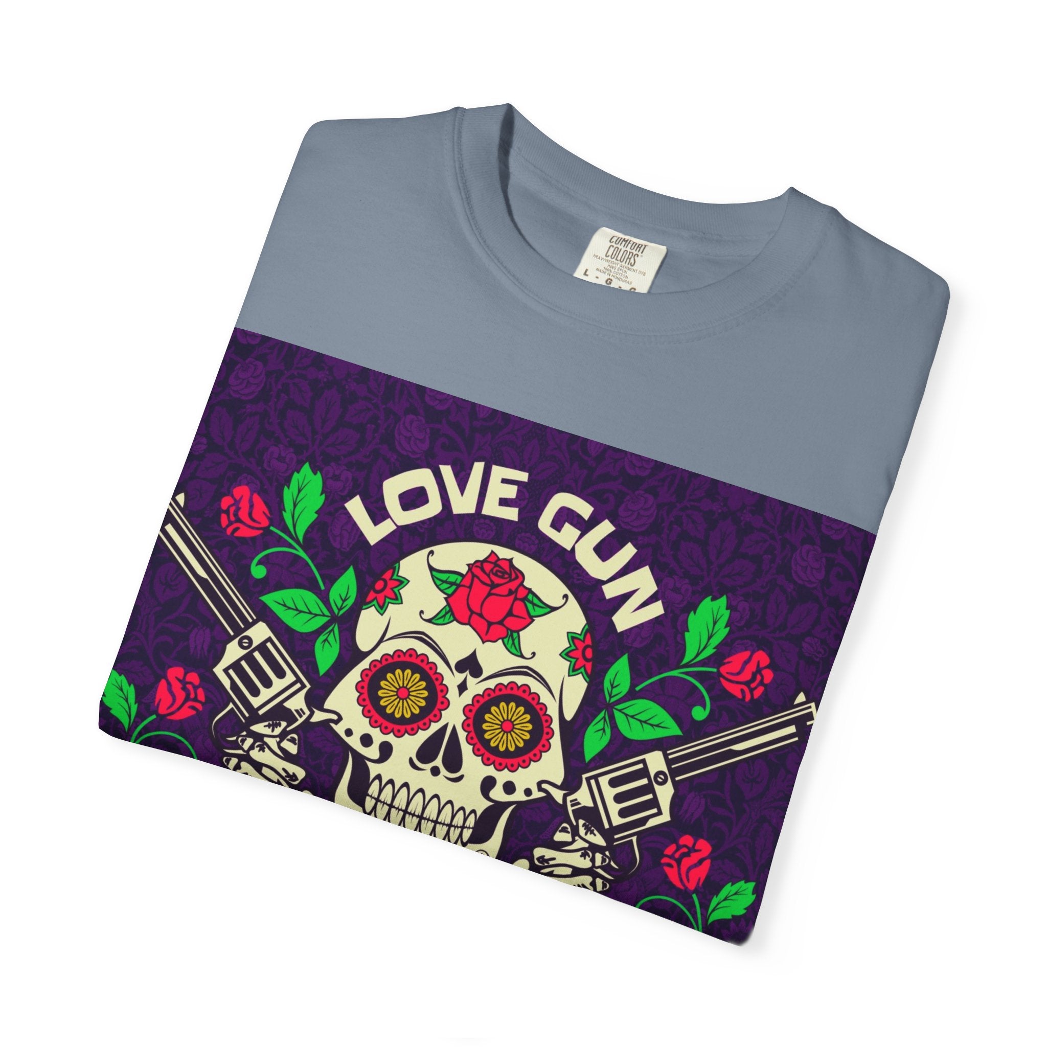Love Gun Skull T‑Shirt — Day of the Dead Floral Graphic Tee
