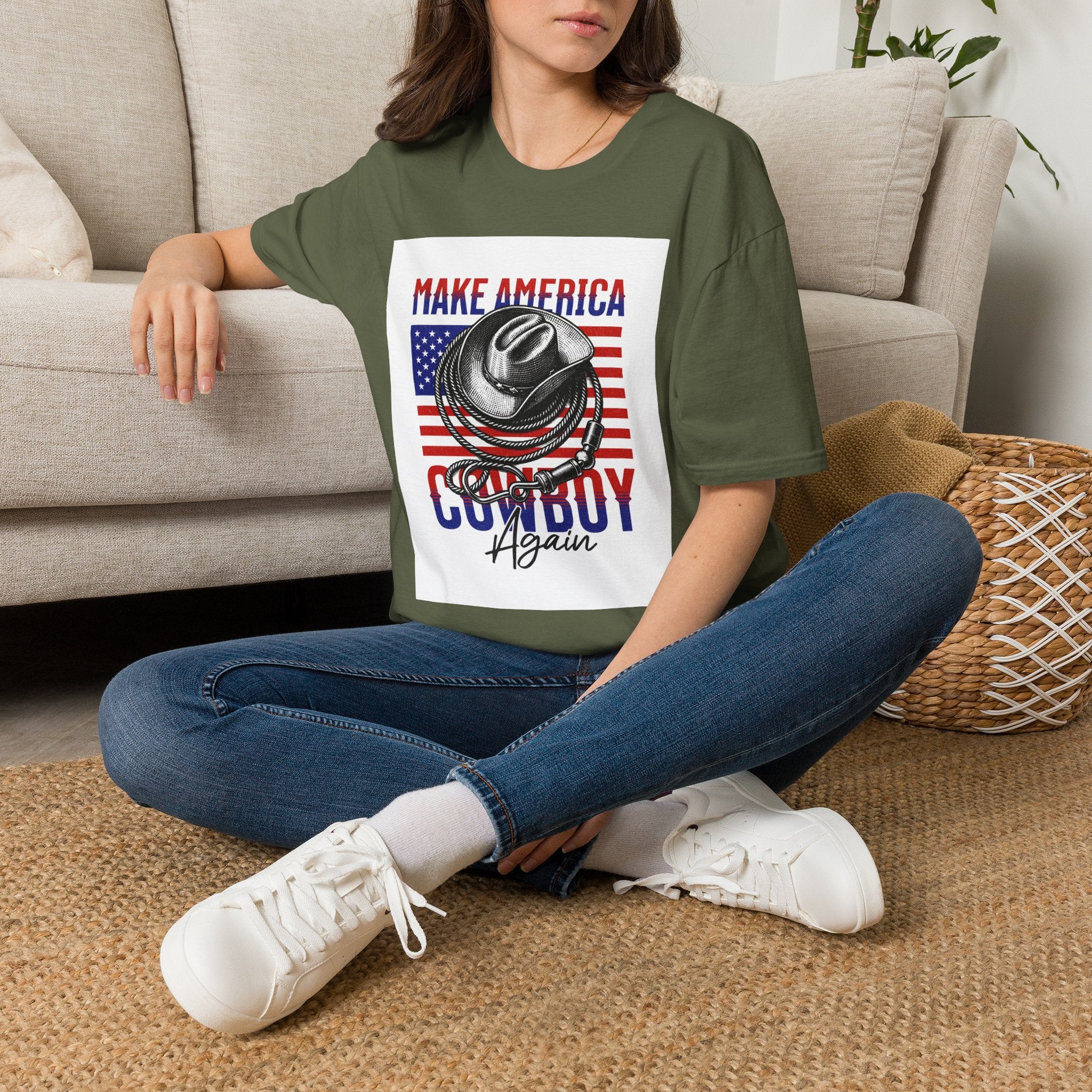 Make America Cowboy Again T-Shirt — Patriotic Western Flag Tee