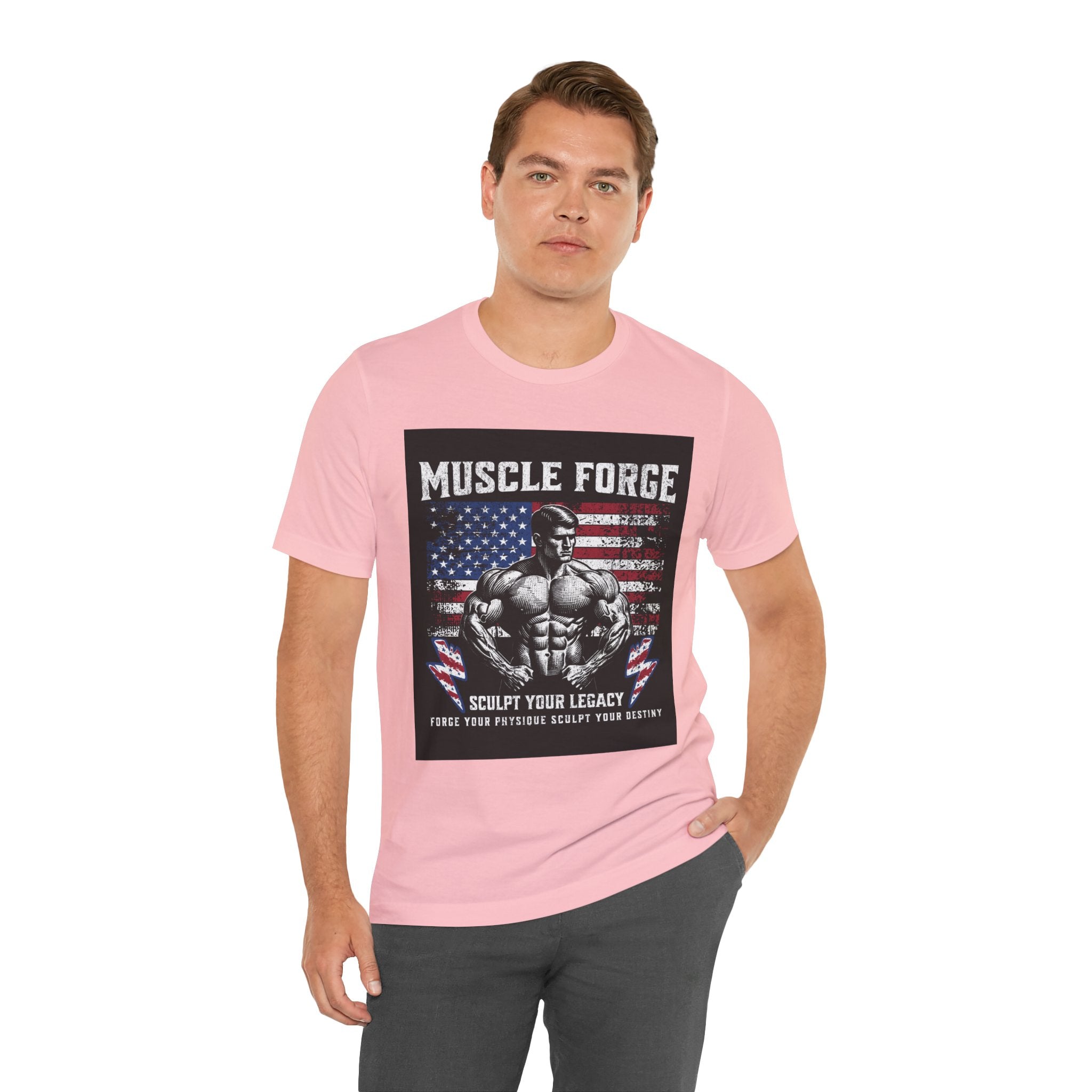 Muscle Forge American Flag Gym Tee — "Sculpt Your Legacy" Fitness T-Shirt