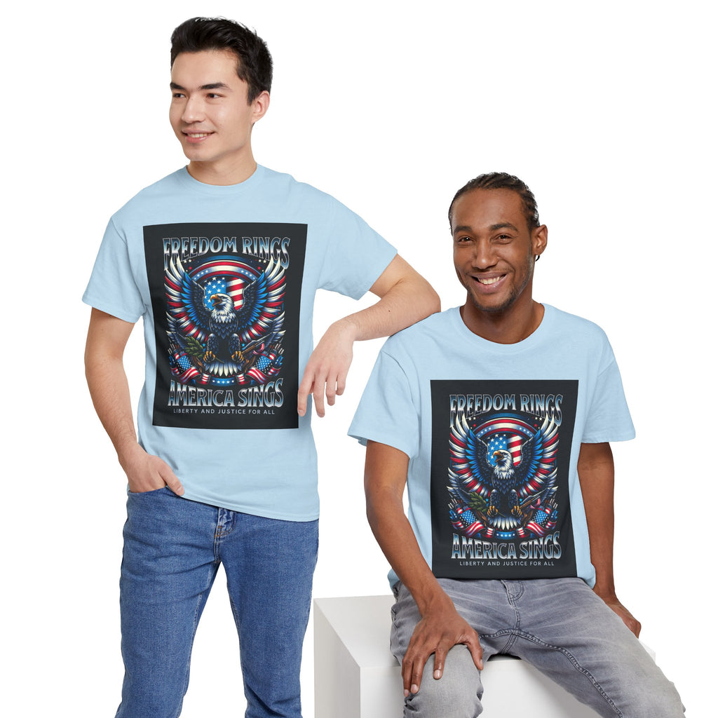 Eagle & American Flag Tee — "Freedom Rings, America Sings" Patriotic T-Shirt