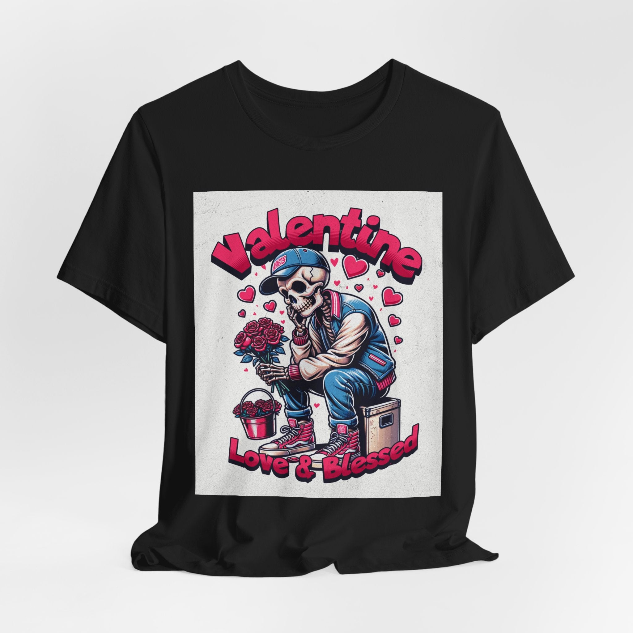 Valentine Skull T-Shirt – "Love & Blessed" Gothic Valentine Tee