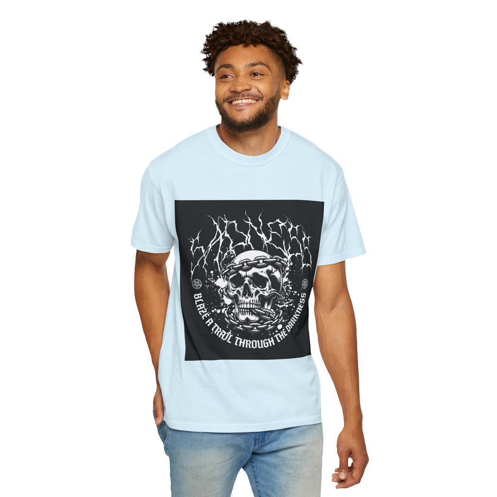 Graphic T-Shirt — 'Break a Path Through the Darkness' Skull Lightning Design