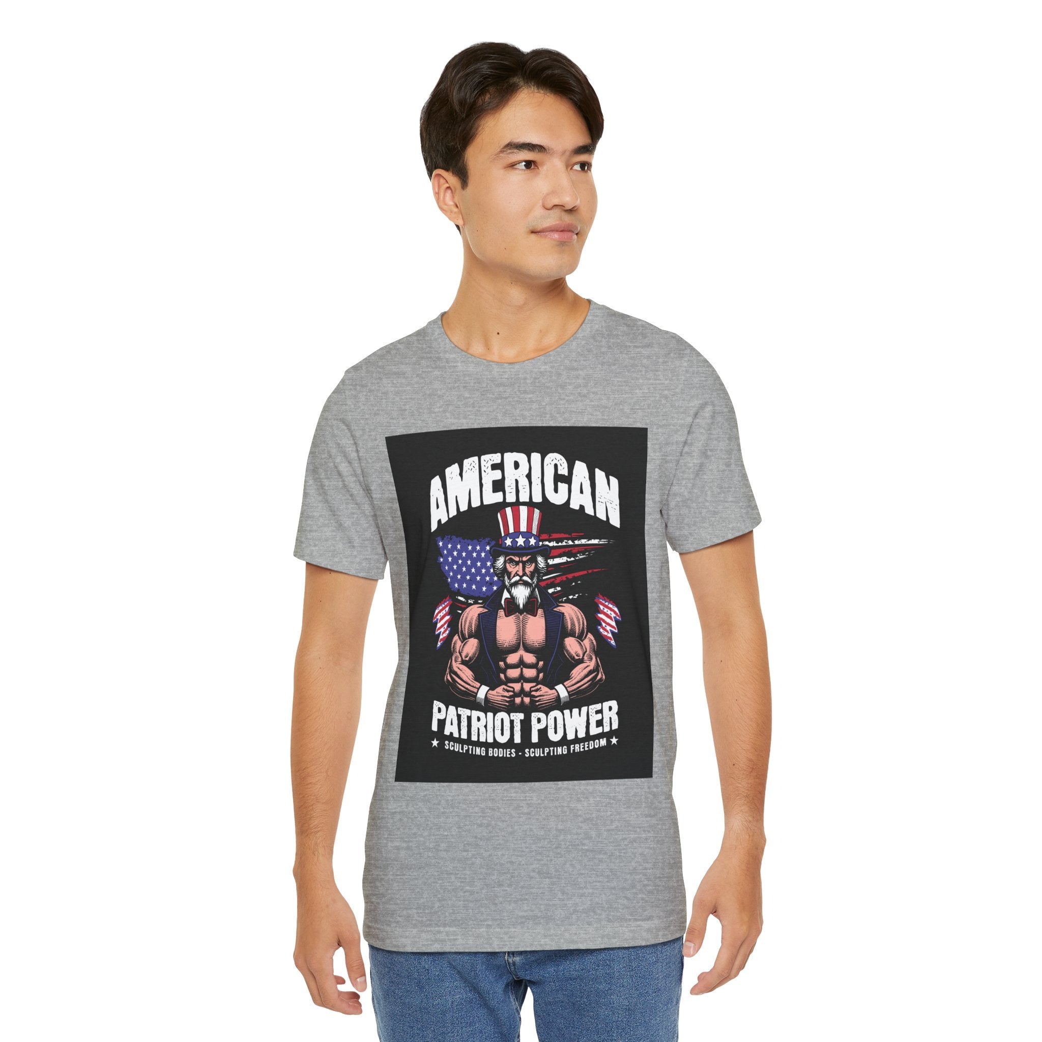 Patriot Power T-Shirt — American Flag Uncle Sam Muscle Graphic Tee
