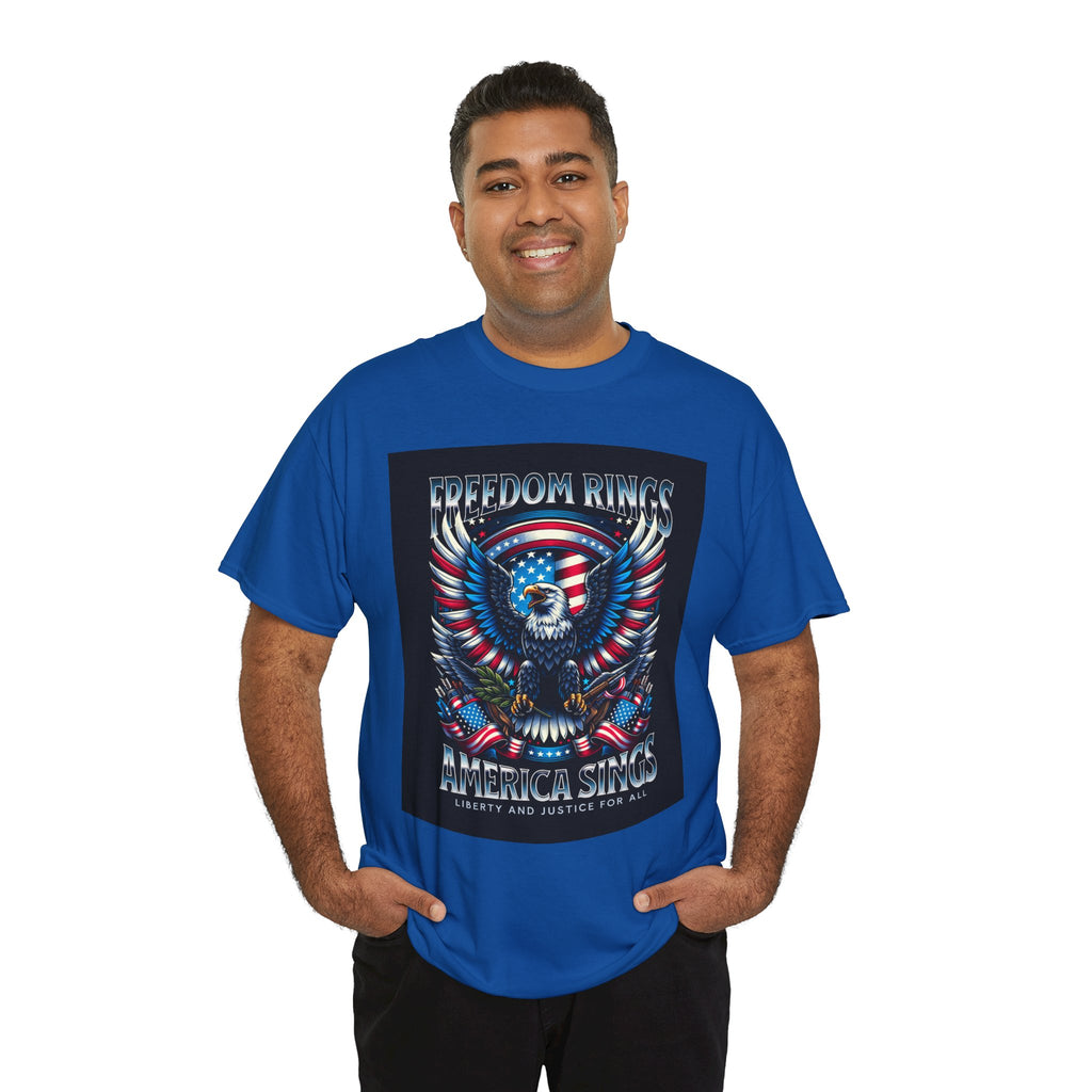 Eagle & American Flag Tee — "Freedom Rings, America Sings" Patriotic T-Shirt