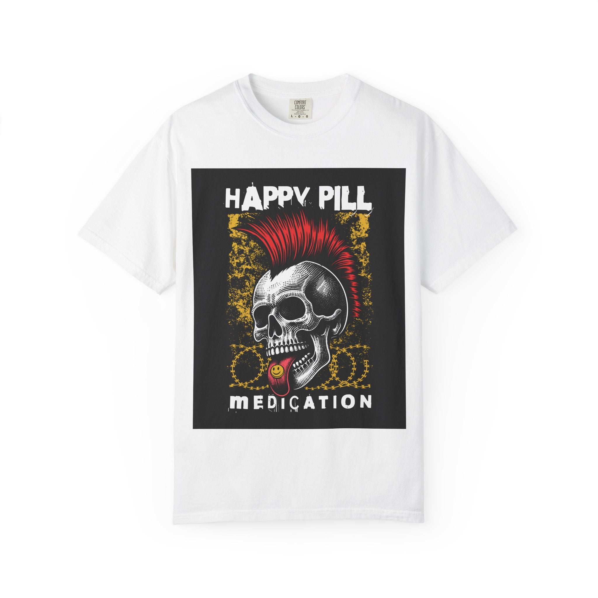 Happy Pill Punk Skull T-Shirt — 'Happy Pill Medication' Graphic Tee