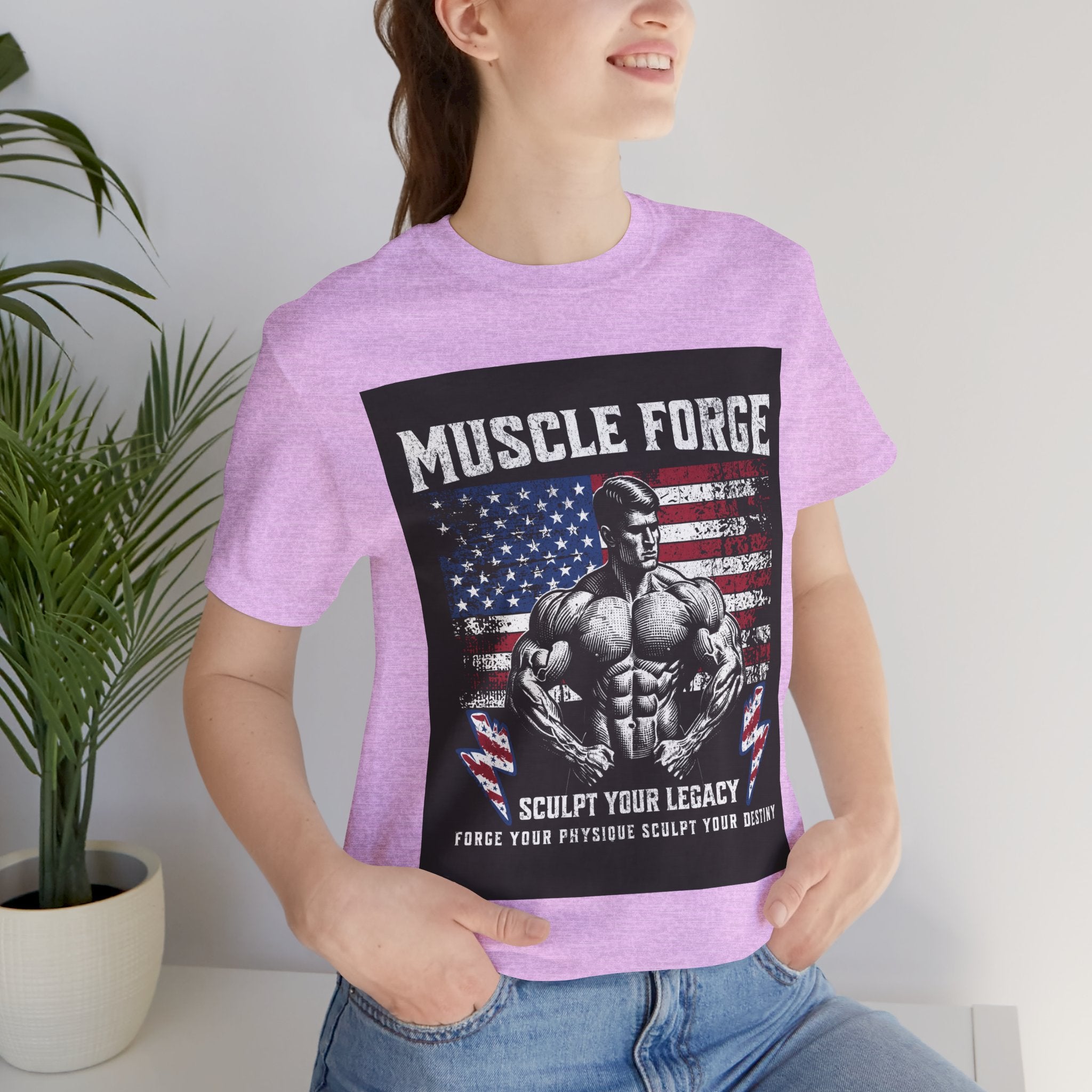 Muscle Forge American Flag Gym Tee — "Sculpt Your Legacy" Fitness T-Shirt