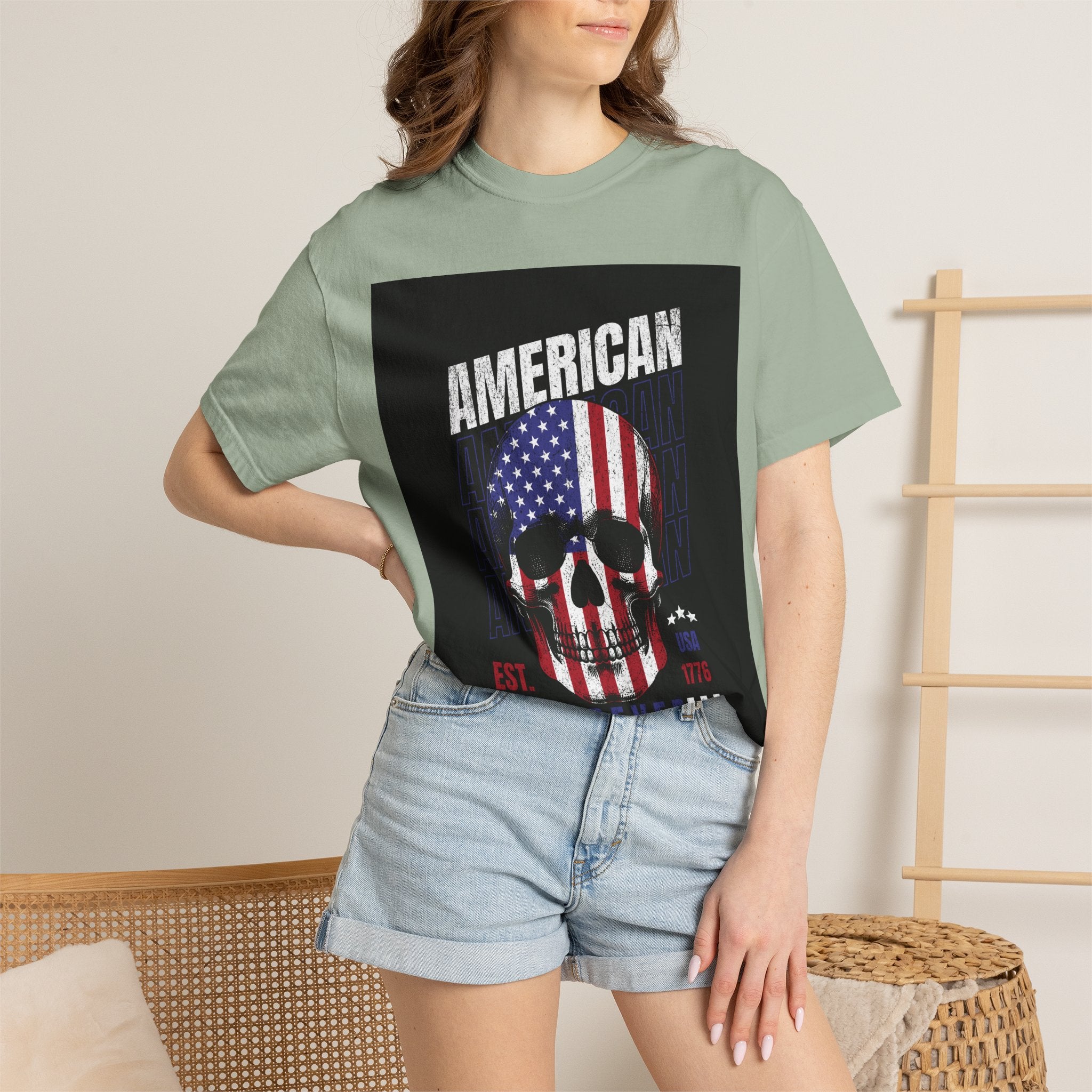 American Skull Flag T-Shirt — "American Forever" Patriotic Graphic Tee