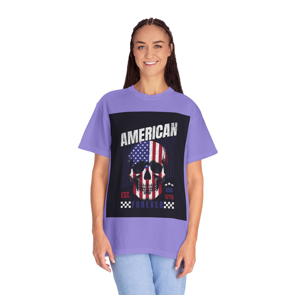 American Skull Flag T-Shirt — "American Forever" Patriotic Graphic Tee