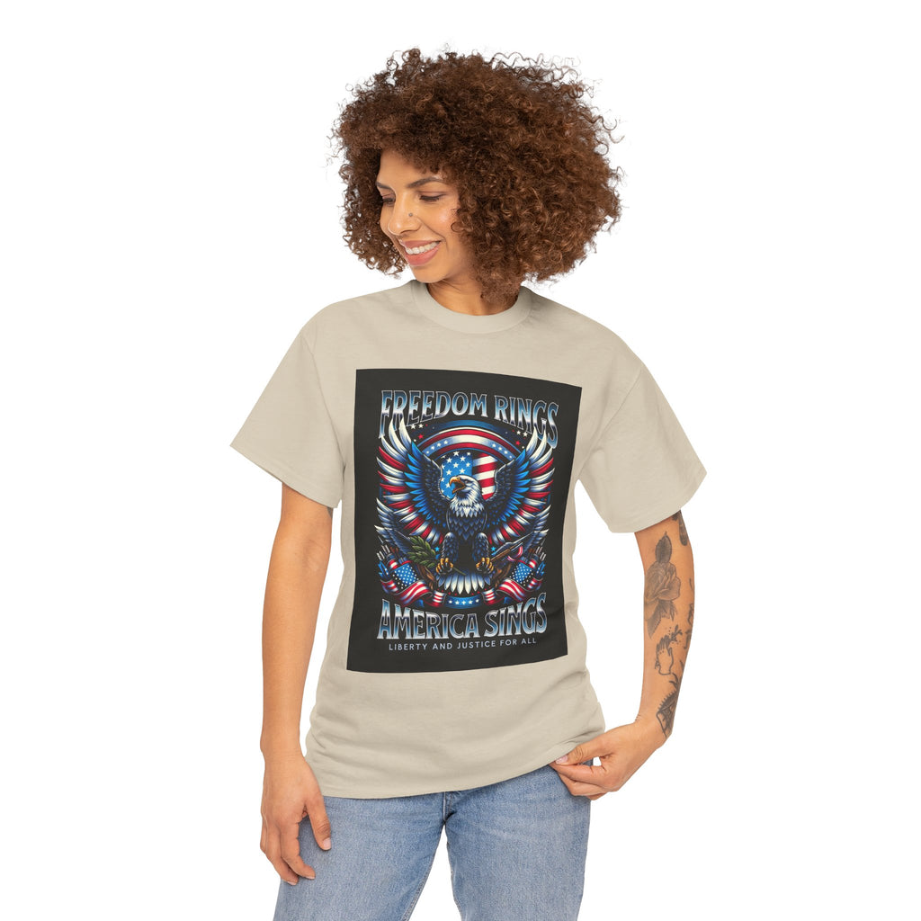 Eagle & American Flag Tee — "Freedom Rings, America Sings" Patriotic T-Shirt
