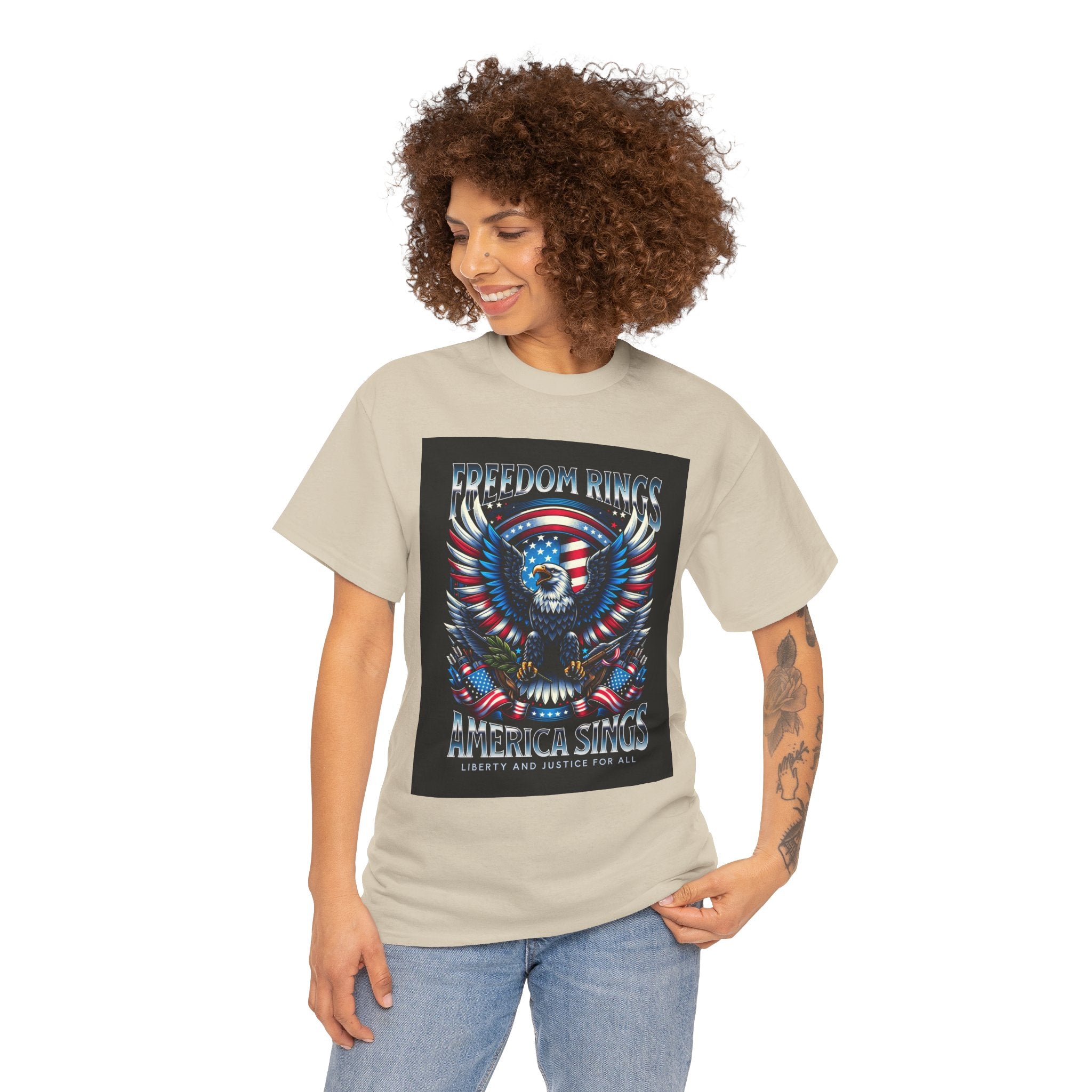 Eagle & American Flag Tee — "Freedom Rings, America Sings" Patriotic T-Shirt