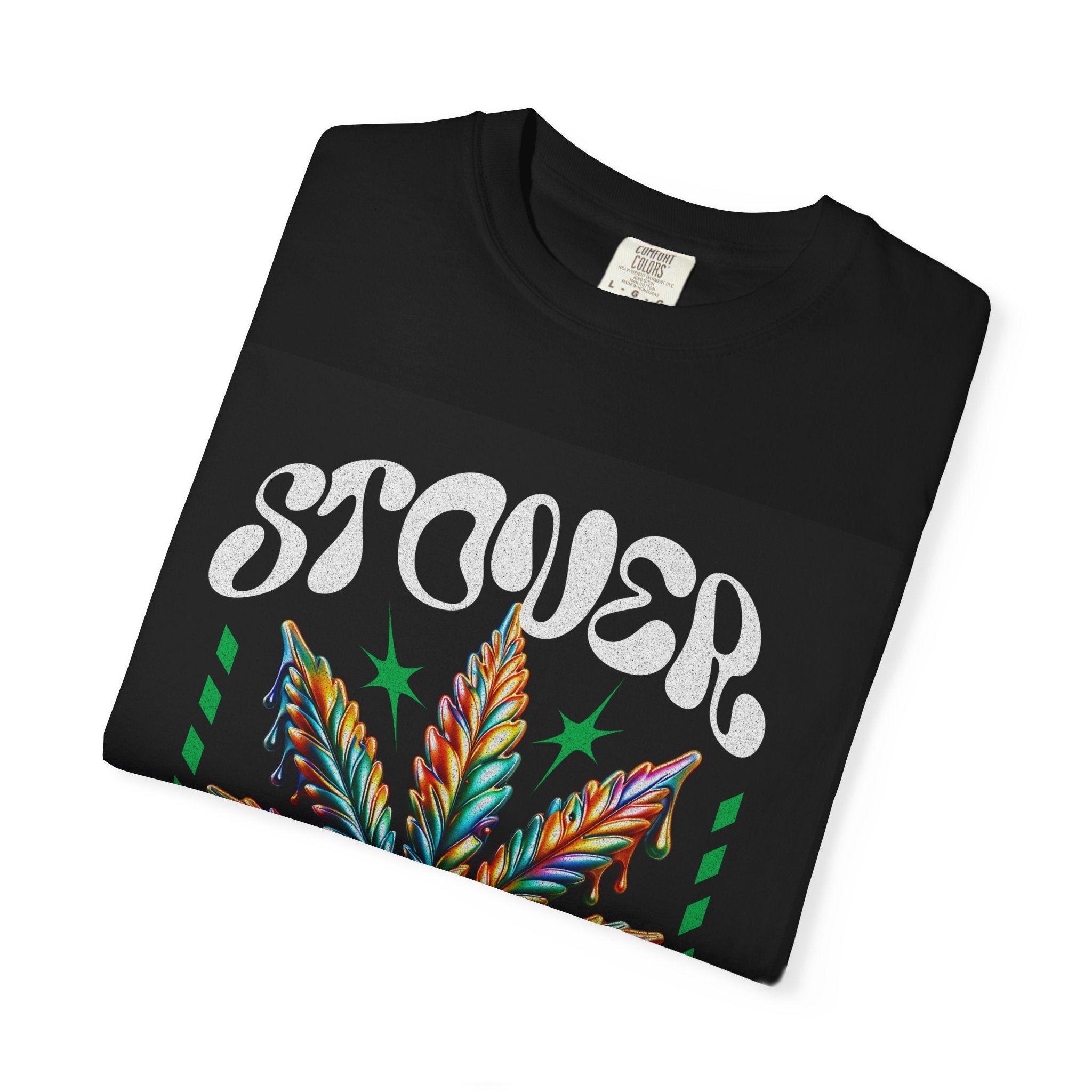 T-Shirt — Stover "Grow Your Own Serenity" Colorful Cannabis Leaf Graphic