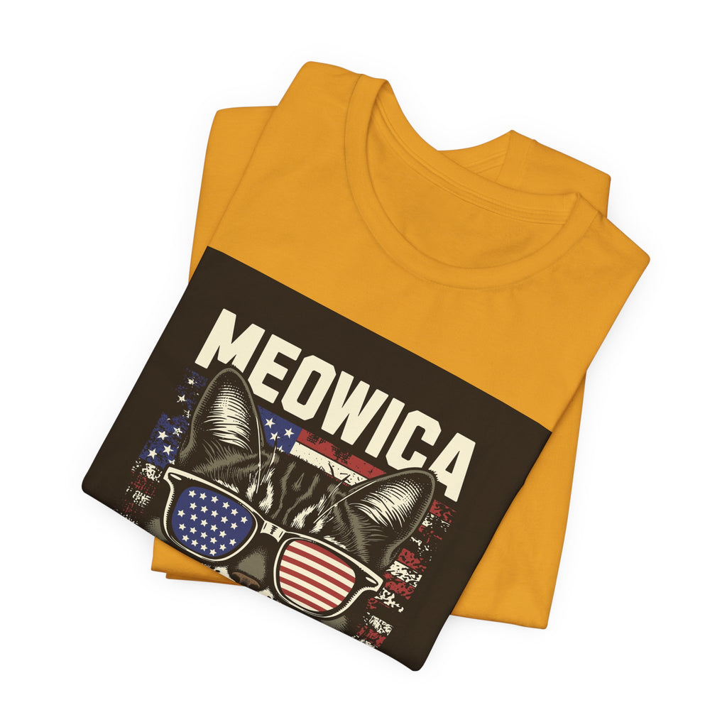 Meowica Cat Tee — Patriotic USA Flag Sunglasses Graphic T-Shirt