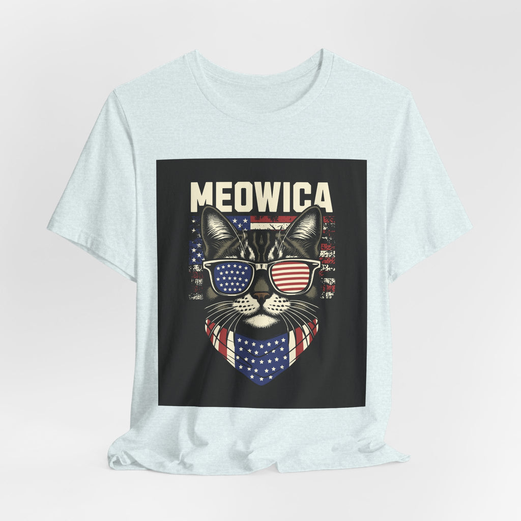 Meowica Cat Tee — Patriotic USA Flag Sunglasses Graphic T-Shirt