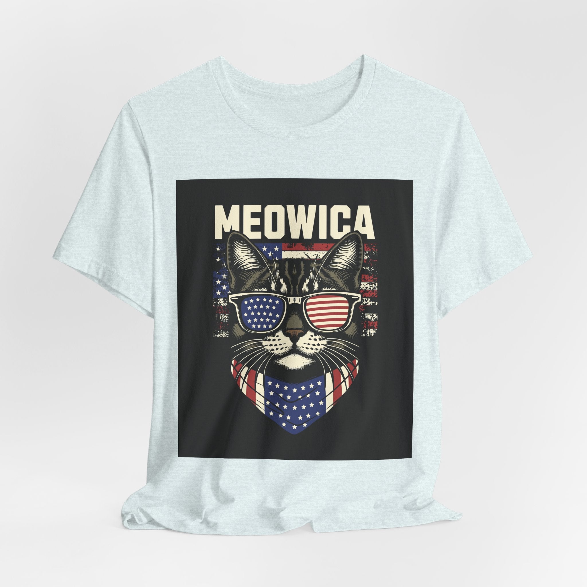 Meowica Cat Tee — Patriotic USA Flag Sunglasses Graphic T-Shirt