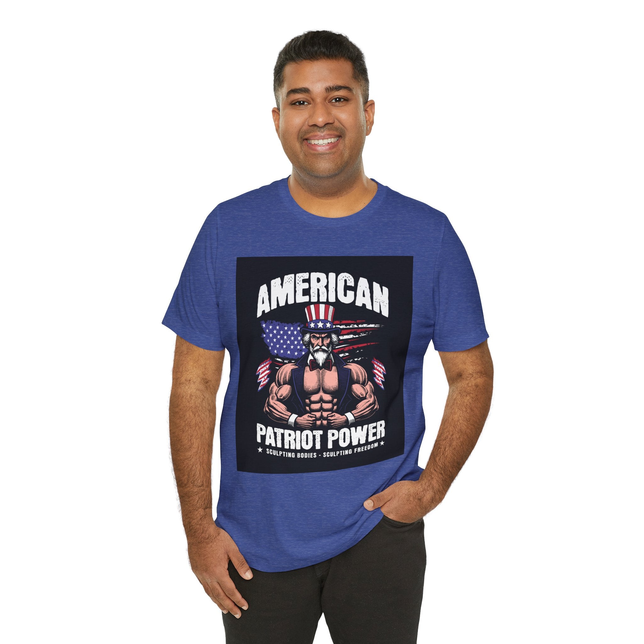 Patriot Power T-Shirt — American Flag Uncle Sam Muscle Graphic Tee