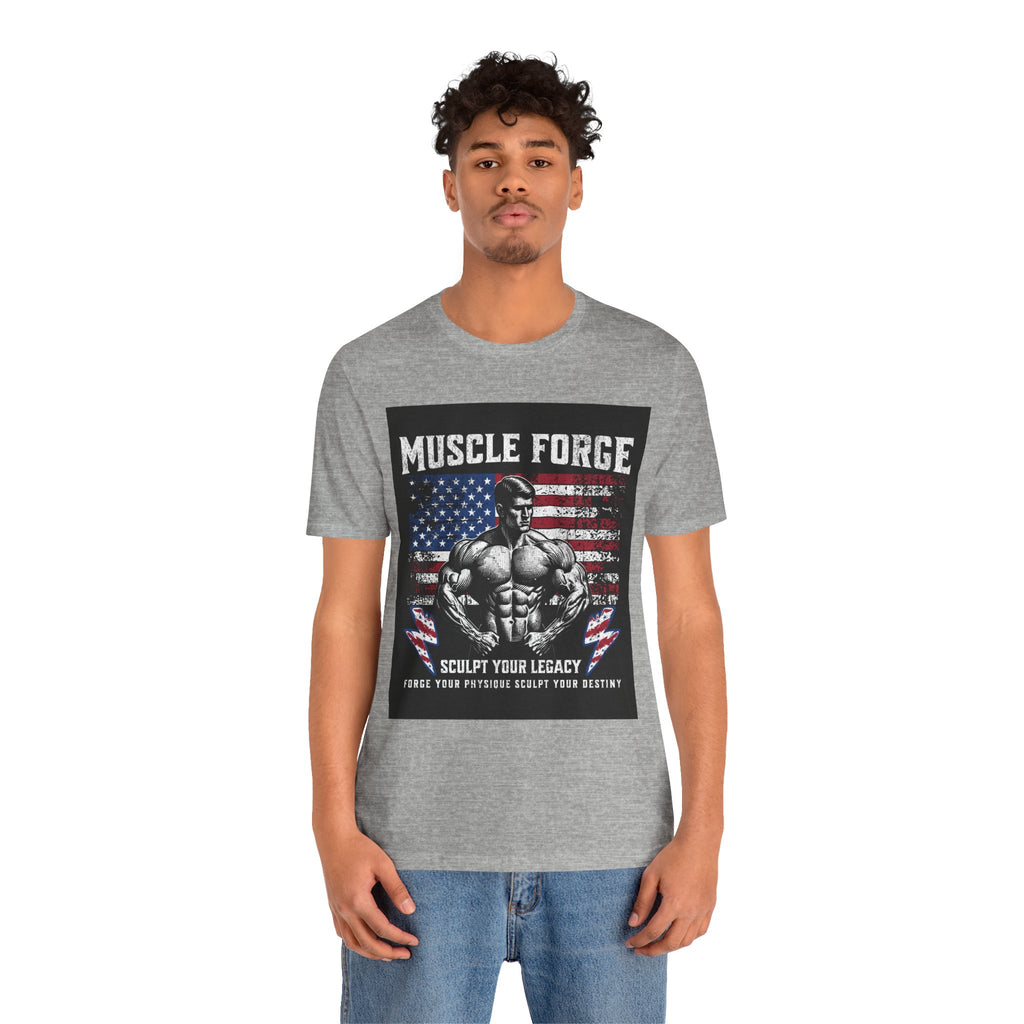 Muscle Forge American Flag Gym Tee — "Sculpt Your Legacy" Fitness T-Shirt