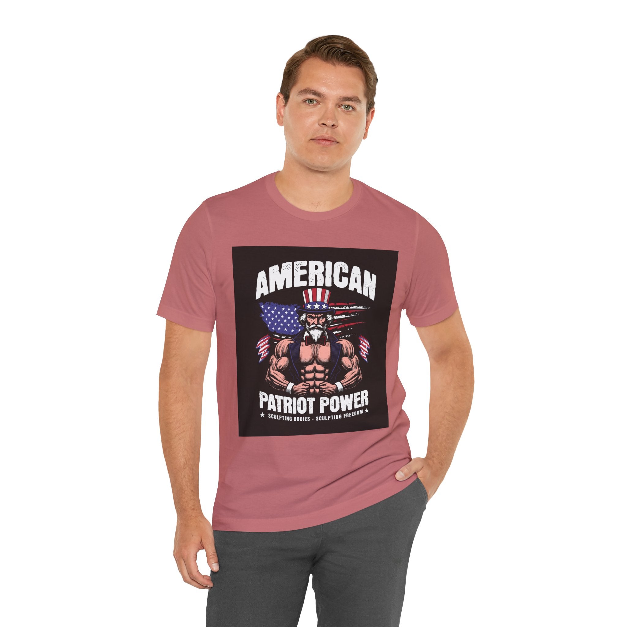 Patriot Power T-Shirt — American Flag Uncle Sam Muscle Graphic Tee