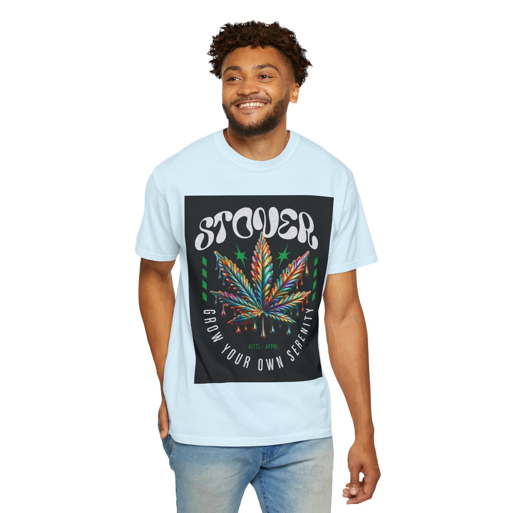T-Shirt — Stover "Grow Your Own Serenity" Colorful Cannabis Leaf Graphic