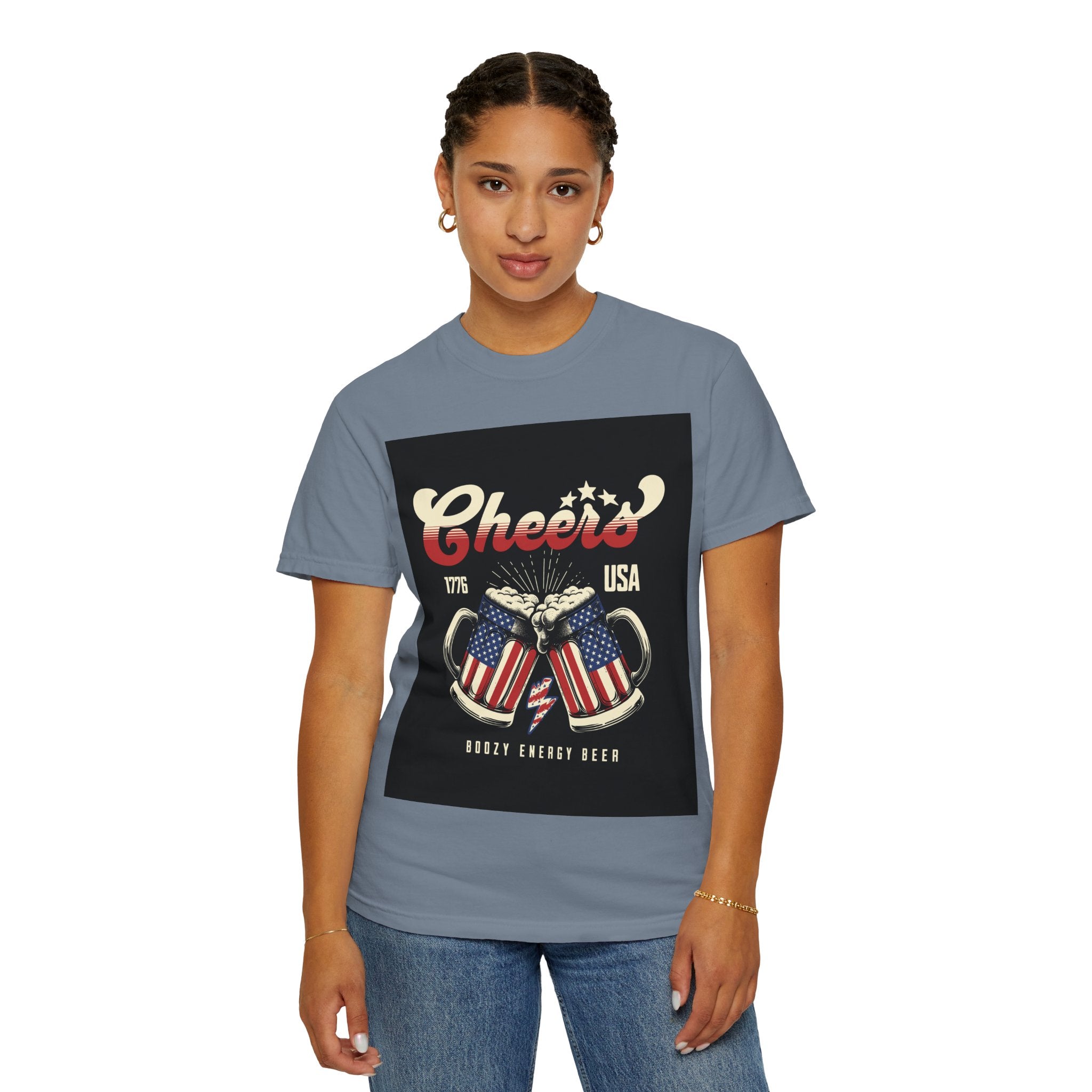 Cheers USA T-Shirt — Patriotic Beer Mugs Graphic Tee (1776)