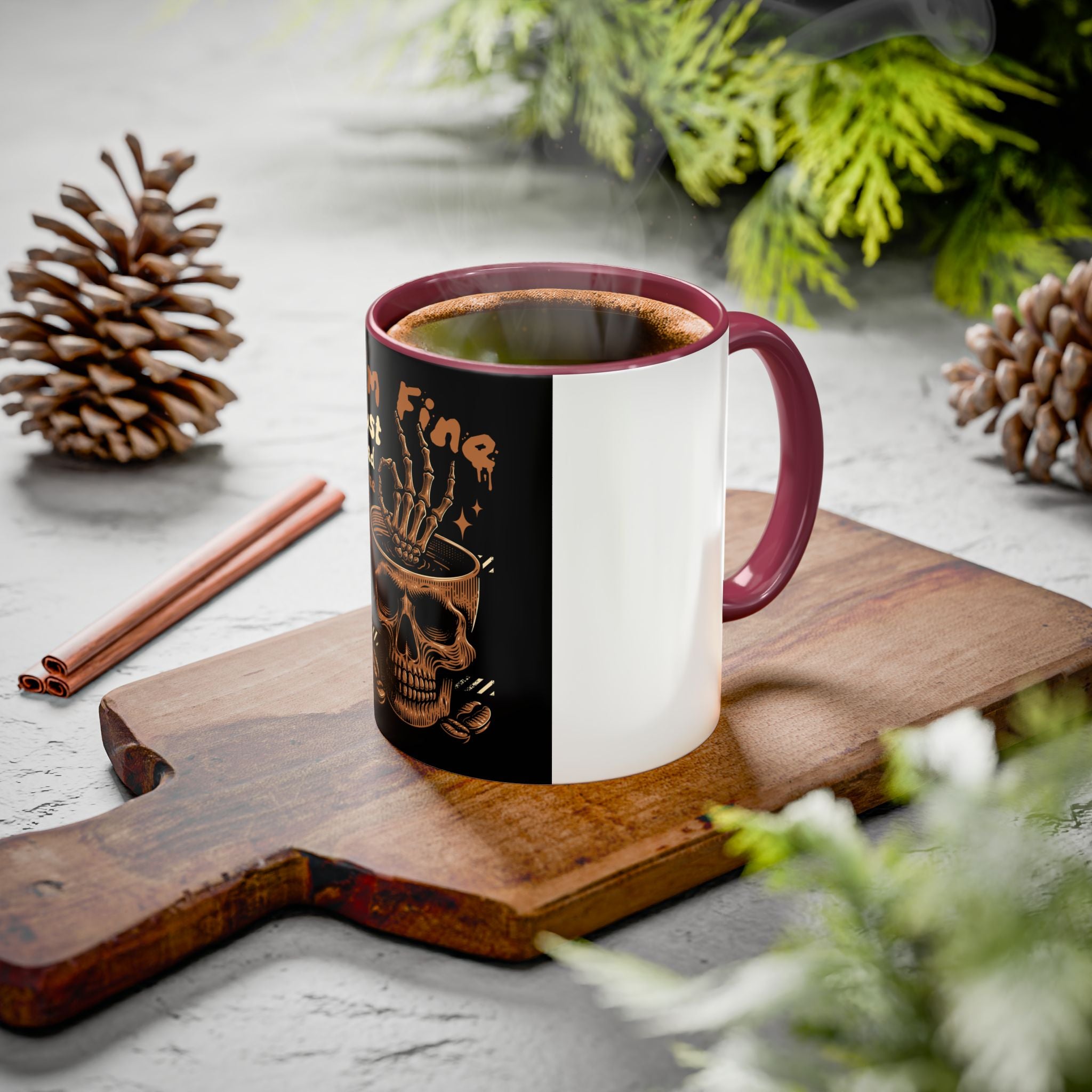 Skull Coffee Mug – "I'm Fine Just Need Coffee" Gothic Ceramic Mug