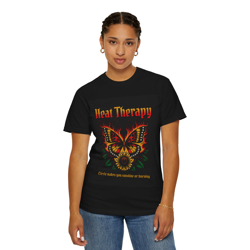 Heat Therapy Butterfly T-Shirt — Retro Floral Sunflower Design