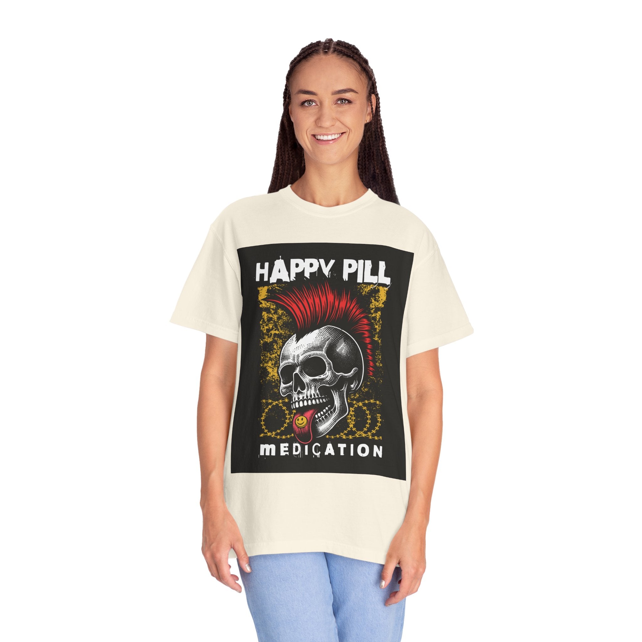 Happy Pill Punk Skull T-Shirt — 'Happy Pill Medication' Graphic Tee