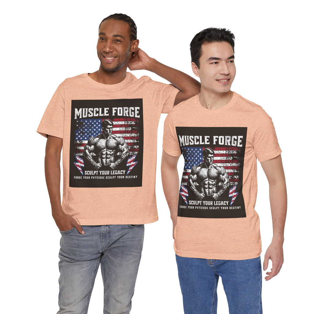 Muscle Forge American Flag Gym Tee — "Sculpt Your Legacy" Fitness T-Shirt