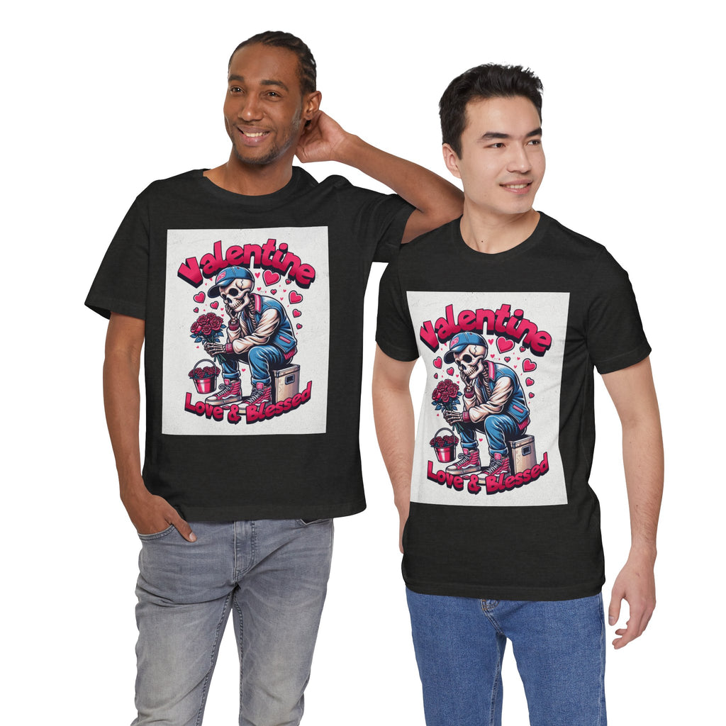 Valentine Skull T-Shirt – "Love & Blessed" Gothic Valentine Tee