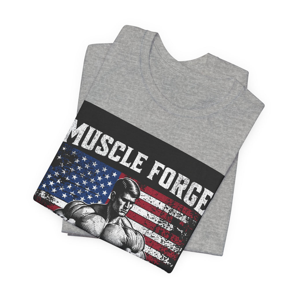 Muscle Forge American Flag Gym Tee — "Sculpt Your Legacy" Fitness T-Shirt