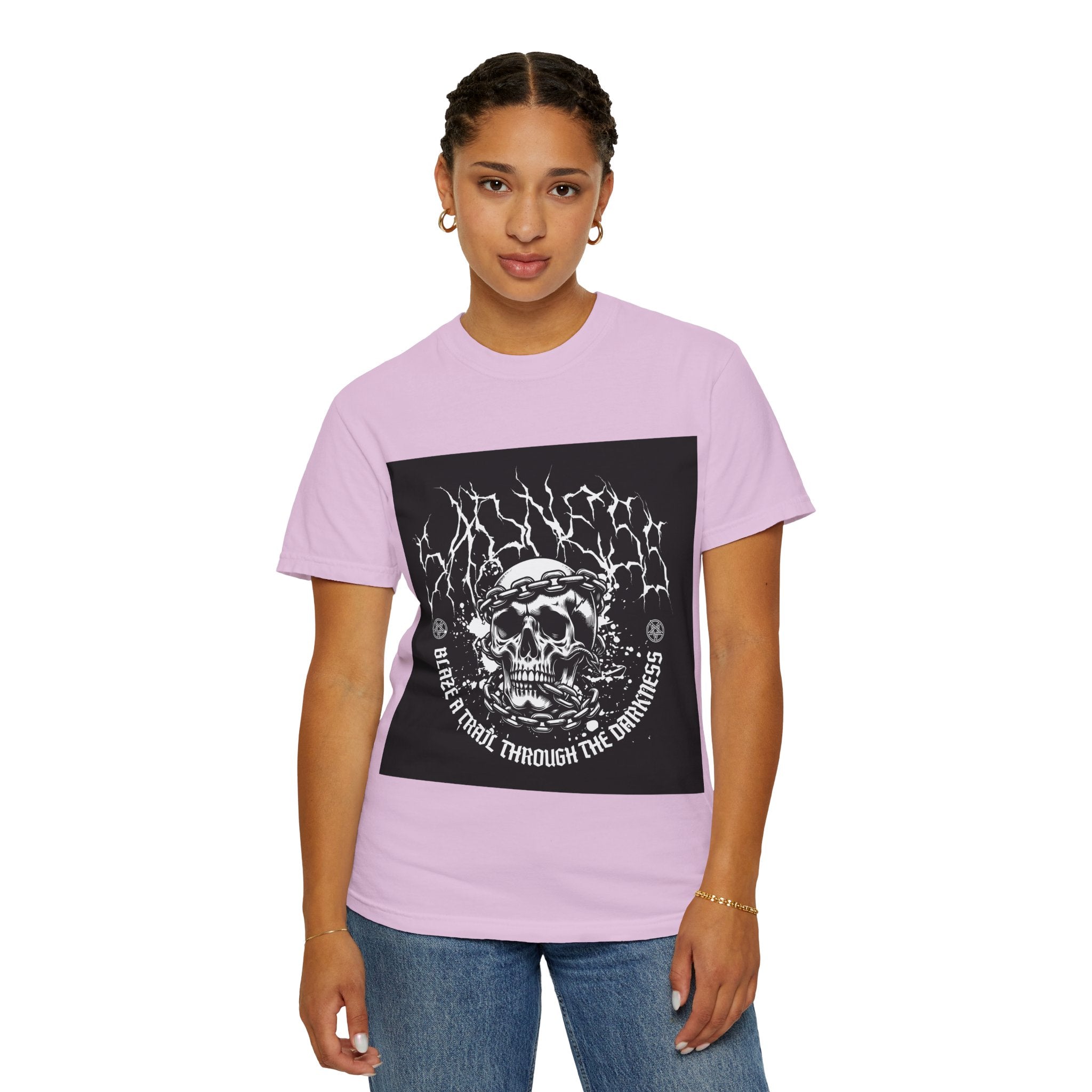 Graphic T-Shirt — 'Break a Path Through the Darkness' Skull Lightning Design